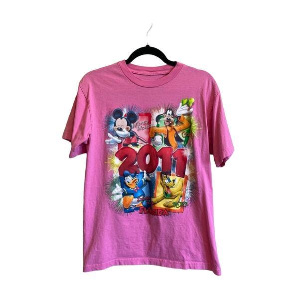 Disney M/M short sleeve t-shirt Mickey Mouse 2011 pink red fireworks - Picture 1 of 7